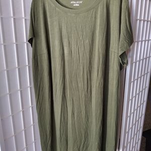 4X Soft Thin T Shirt Dress Olive Green Scoop Neck Ava & Viv Womens